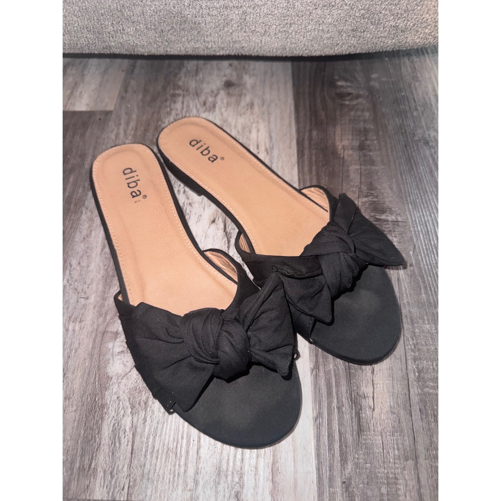 Diba Black Knotted Bow Slide Sandals Slip On Flat Dress Shoes Womens Size 8m